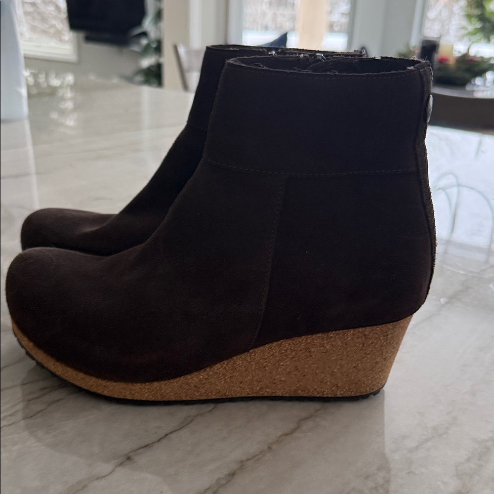 Papillio Brown Suede Wedge Ankle Boots